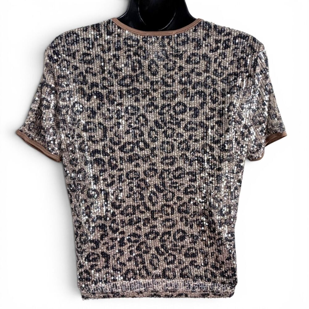 sans souci sequin medium leopard top y2k party mob wife beige, brown women's top - Picture 3 of 9